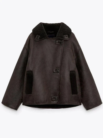 Damen Oversized Teddyjacke Großes Revers