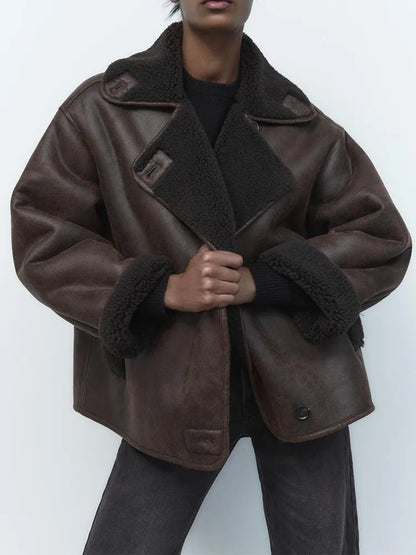 Damen Lederjacke Vintage Lederoberfläche