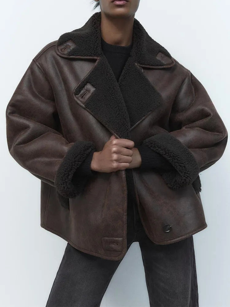 Damen Oversized Teddyjacke Großes Revers