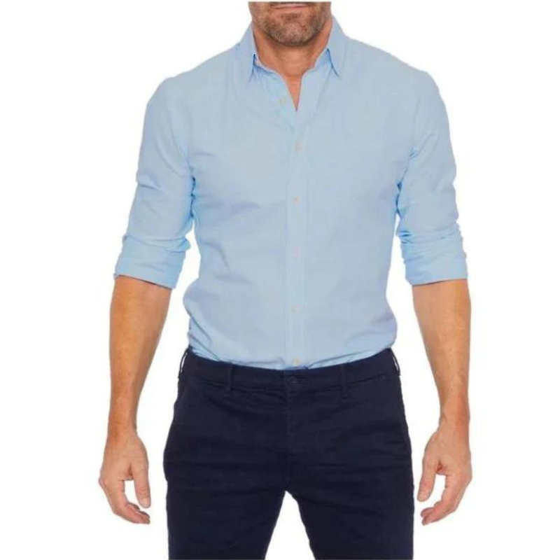 Faltenfreies Hemd – Langärmeliges, Bügelfreies Herrenhemd mit Knopfleiste-Blau-S-Chaps Herrenmode