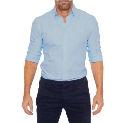 Faltenfreies Hemd – Langärmeliges, Bügelfreies Herrenhemd mit Knopfleiste-Blau-S-Chaps Herrenmode