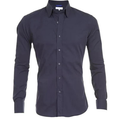 Faltenfreies Hemd – Langärmeliges, Bügelfreies Herrenhemd mit Knopfleiste-Marineblau-S-Chaps Herrenmode