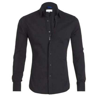 Faltenfreies Hemd – Langärmeliges, Bügelfreies Herrenhemd mit Knopfleiste-Schwarz-S-Chaps Herrenmode