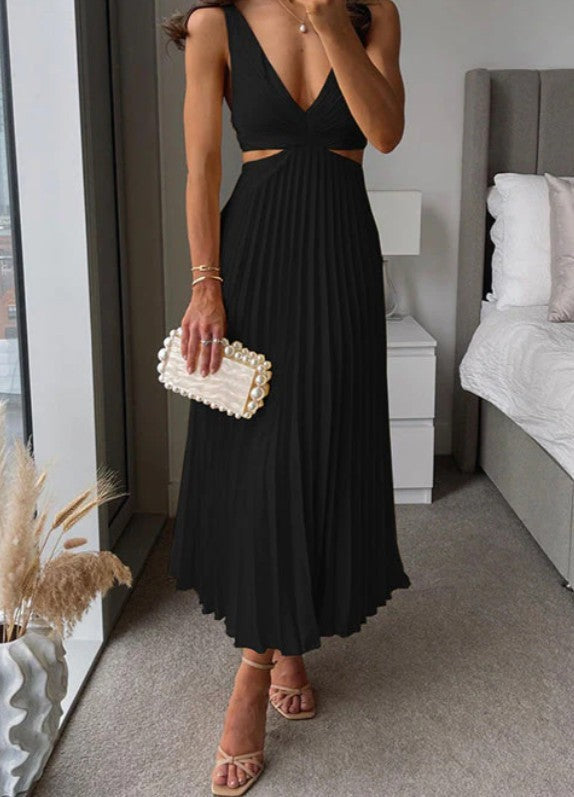 Faltenkleid mit V-Ausschnitt, offenem Rücken und Trägern von Elarova