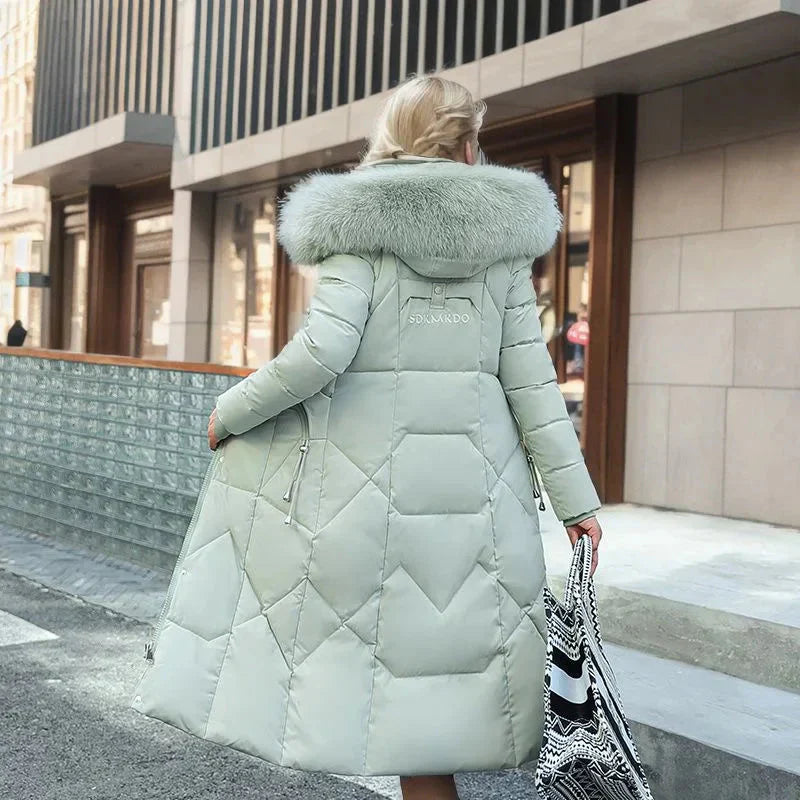 Damen Daunenjacke Italienischer Stil Kunstpelz