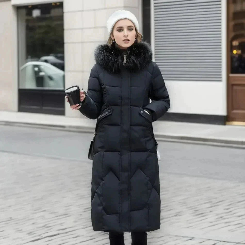 Damen Daunenjacke Italienischer Stil Kunstpelz