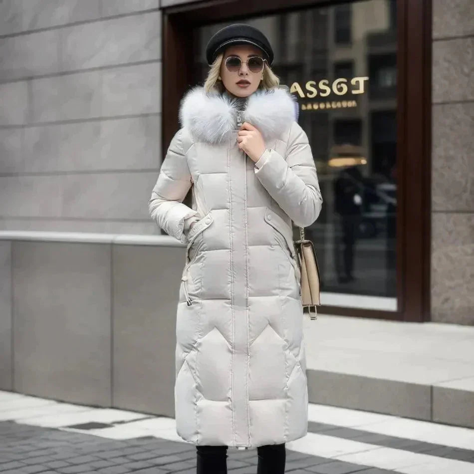 Damen Daunenjacke Italienischer Stil Kunstpelz