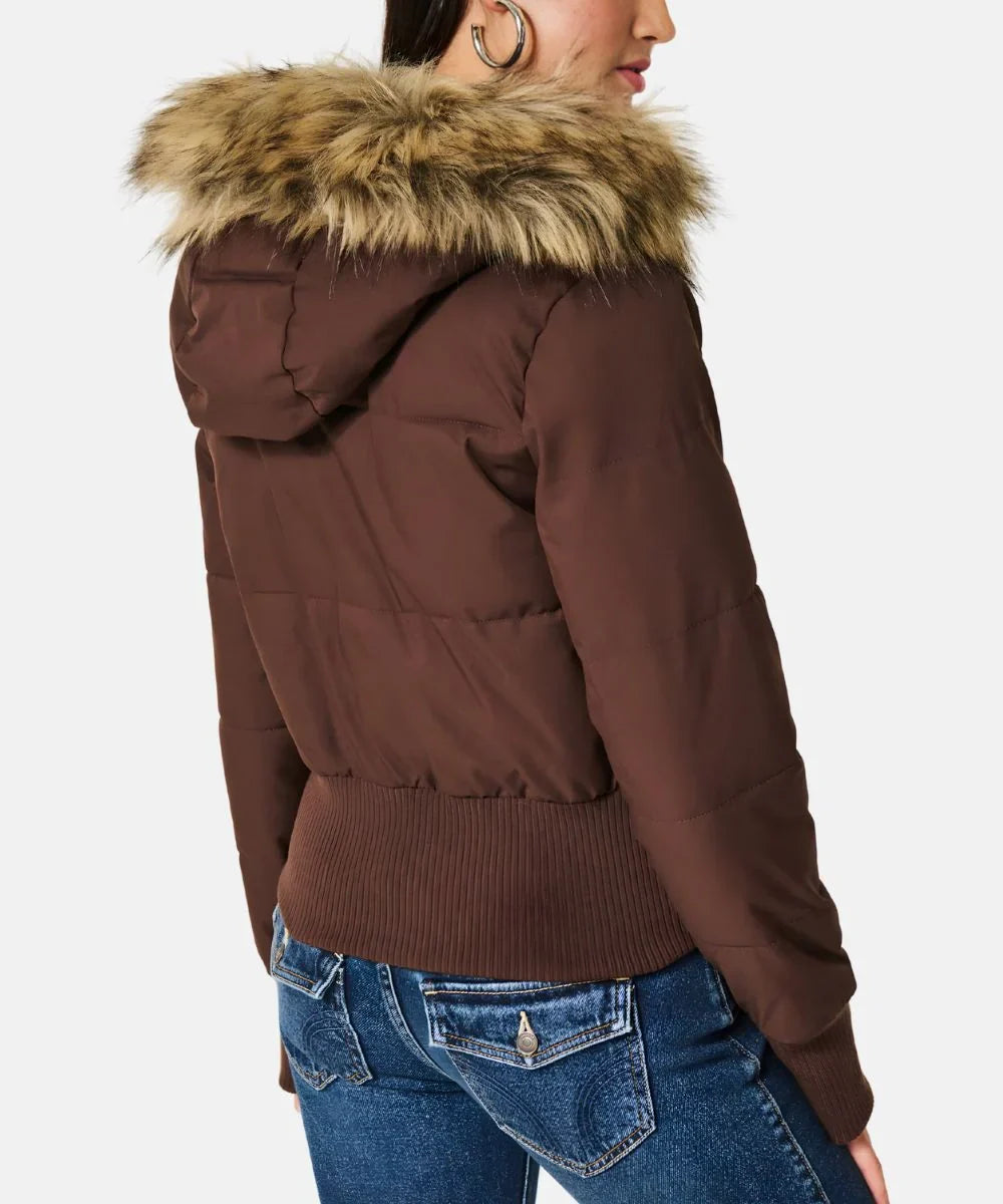 Damen Jacke Abnehmbare Kapuze Elastische Bündchen