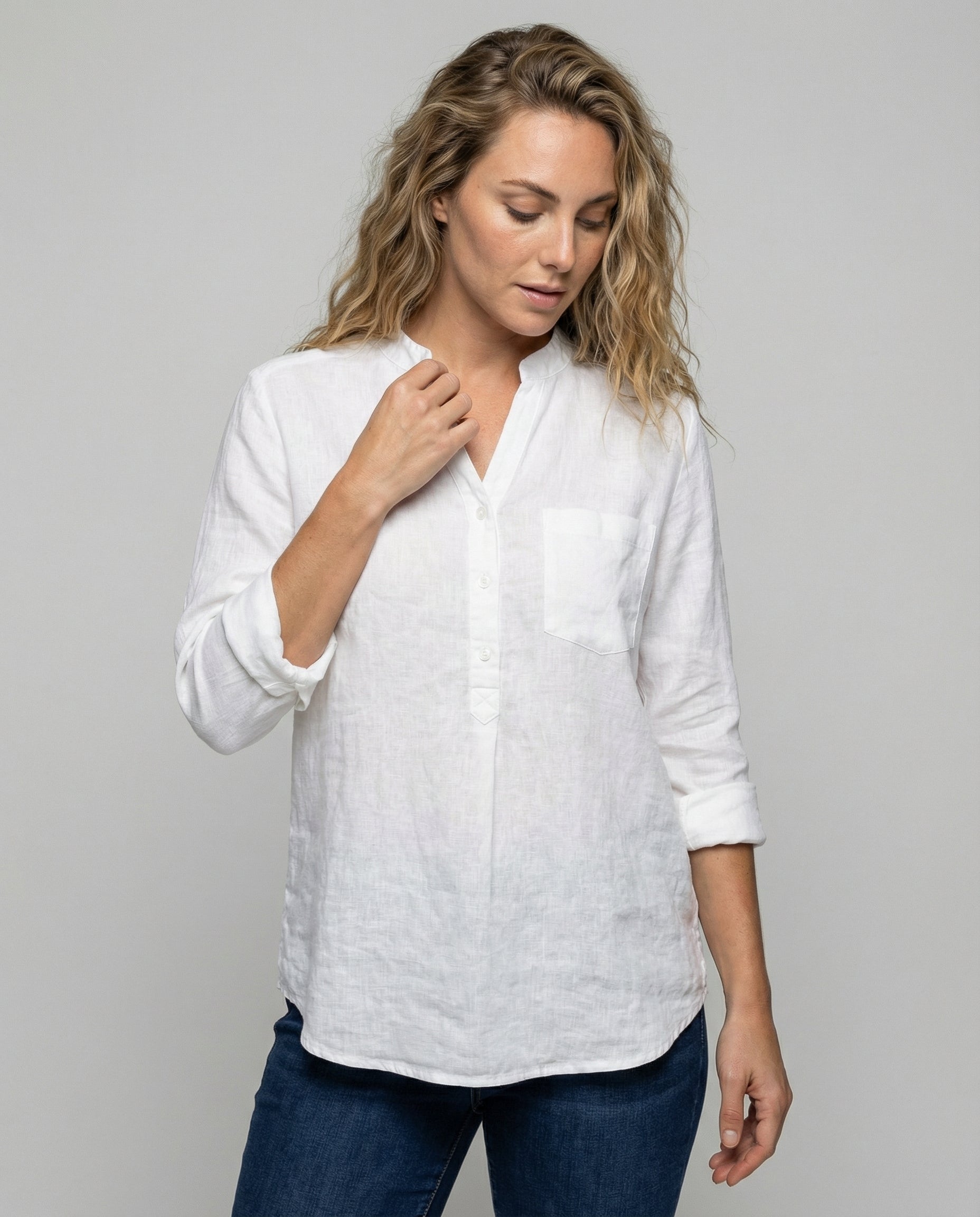 Damen Baumwollhemd Leicht Lockeres Design Weiß - Norvielle