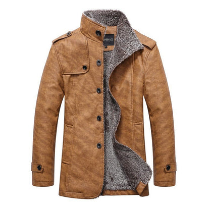 Fellgefütterte Jacke | Warm | Stehkragen | Winterjacke | Herrenjacke-Braun-M-Chaps Herrenmode
