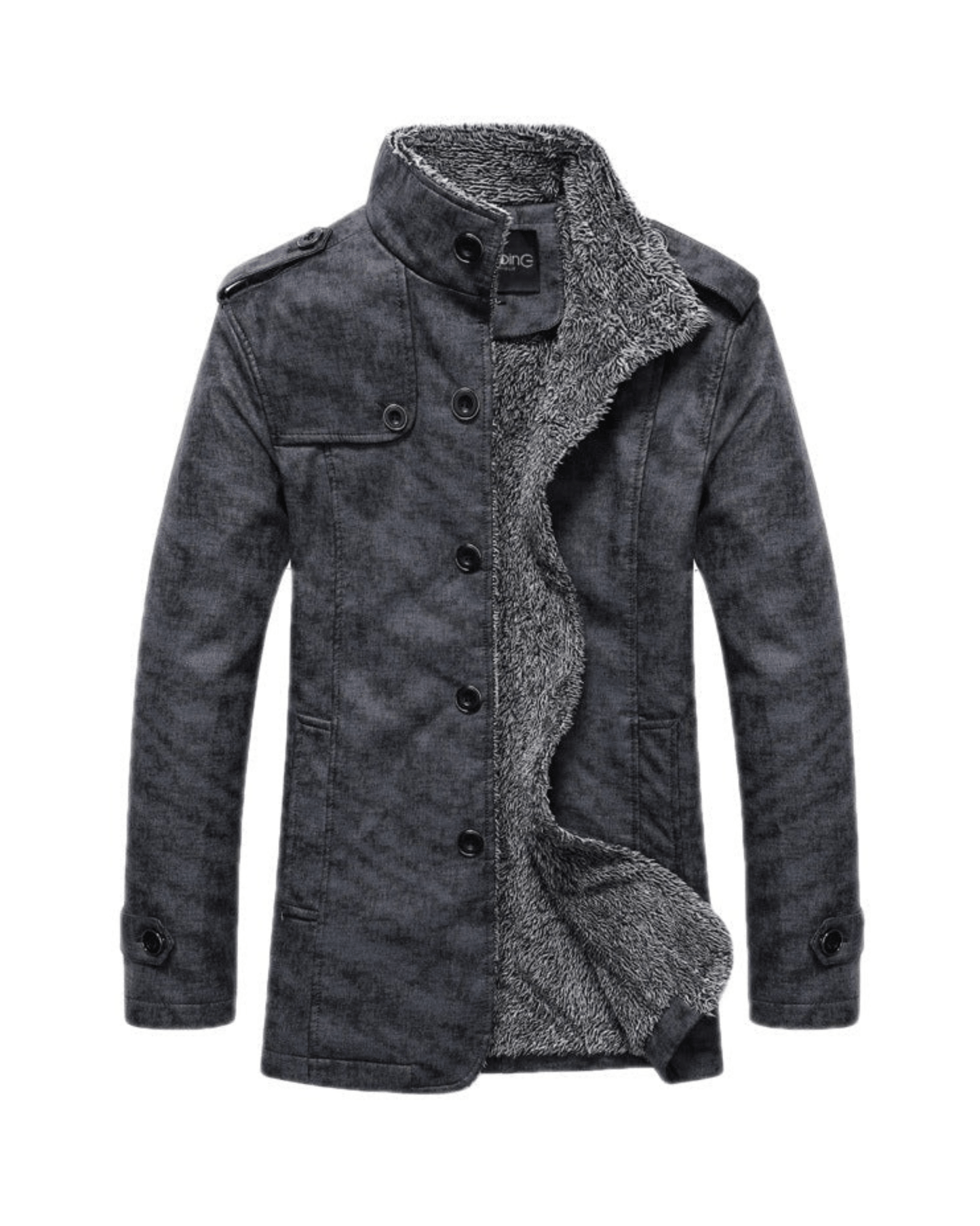 Herren Winterjacke Fellgefüttert Stehkragen Schwarz - Norvielle