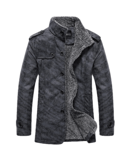 Herren Winterjacke Fellgefüttert Stehkragen Schwarz - Norvielle