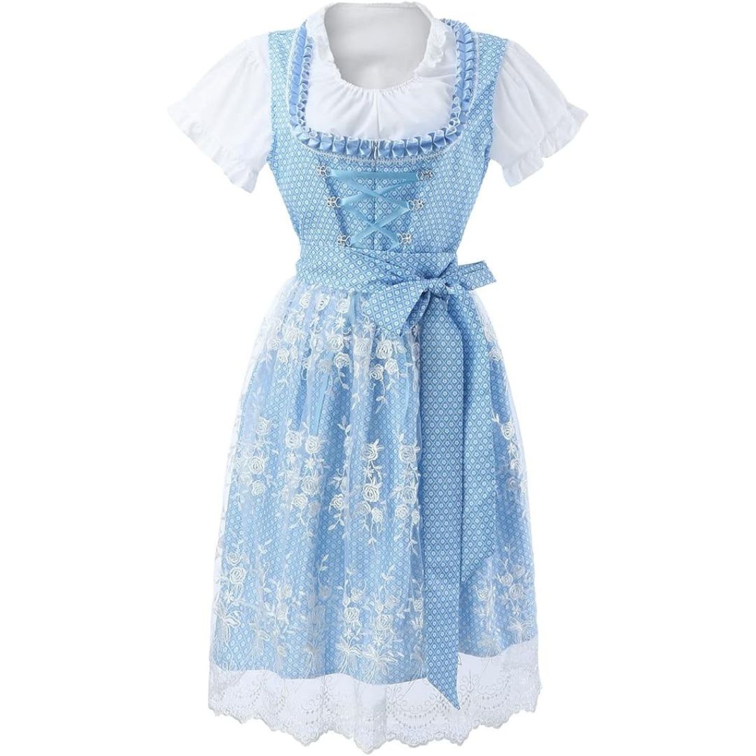 Norvielle Damen Spitzendirndl Bestickt Bandverschluss - Norvielle