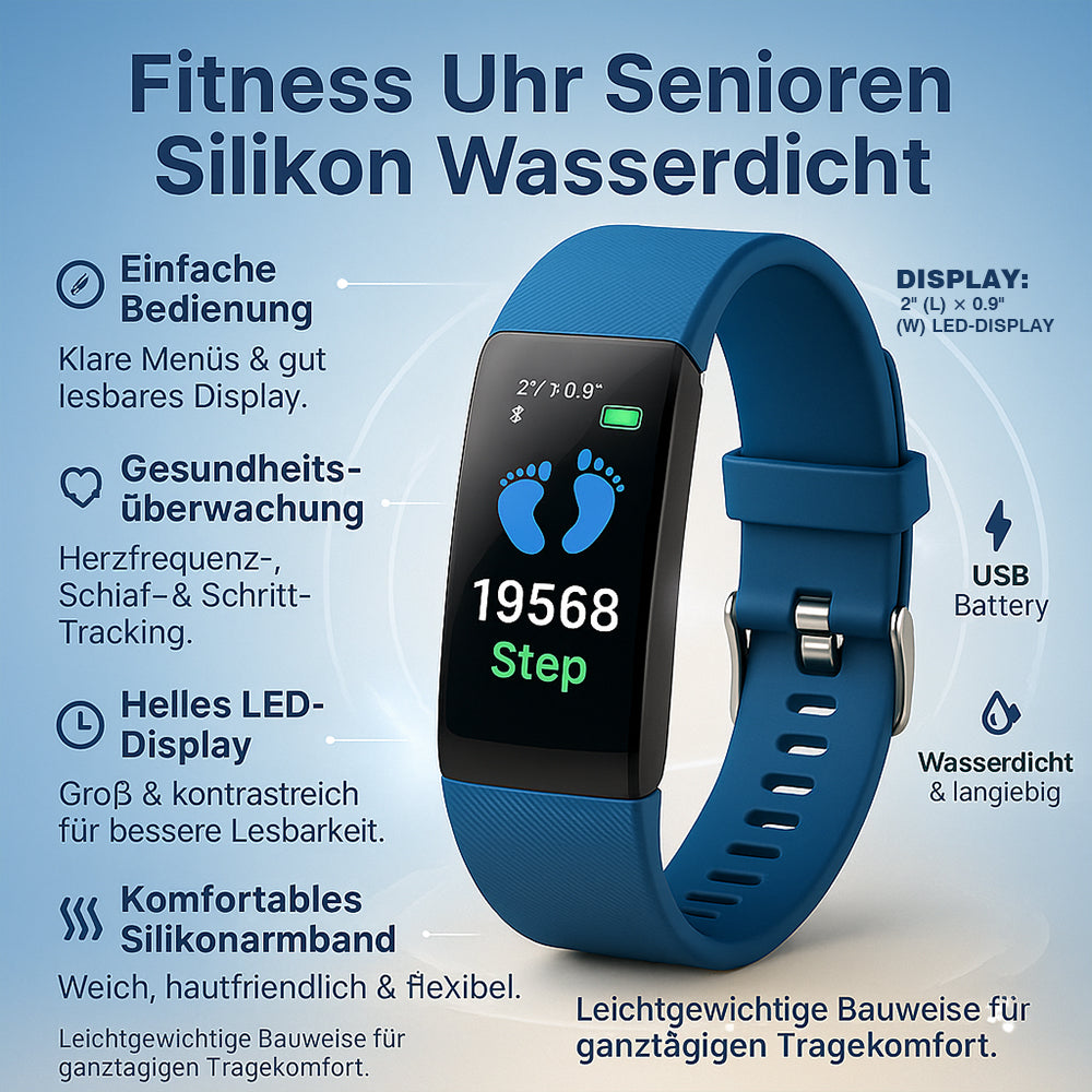 Fitnessuhr für Senioren Silikon Wasserdicht