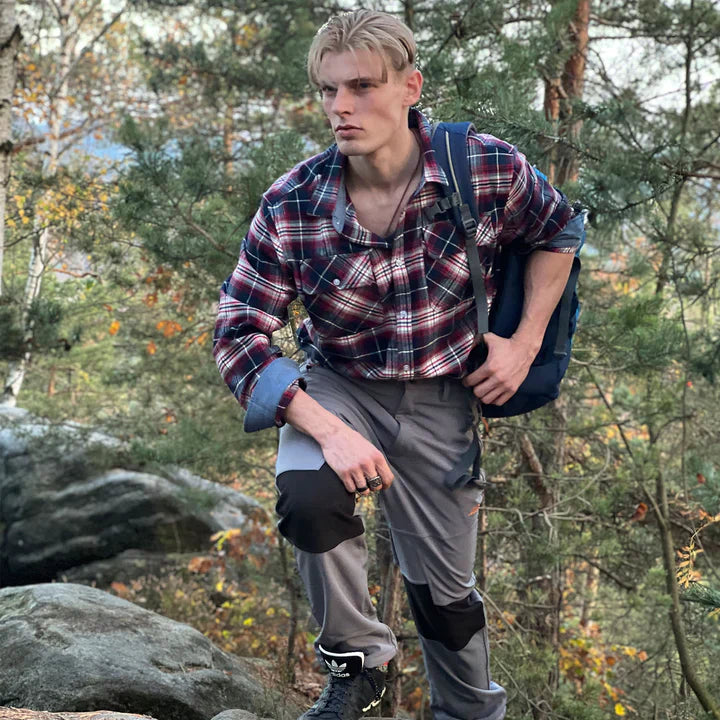 Herren Flanellhemd Kariert Knöpfe Brusttasche - Norvielle