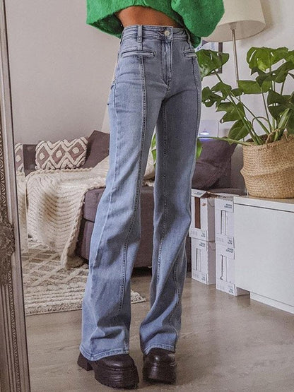 Hohe Damen-Jeans Flared mit Sternen-Applikation Vintage-Stil