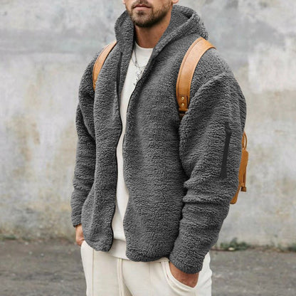 Fleece-Hoodie | Warm | Mit Reißverschluss | Teddy-Hoodie | Fleecejacke für Männer-Dunkelgrau-S-Chaps Herrenmode