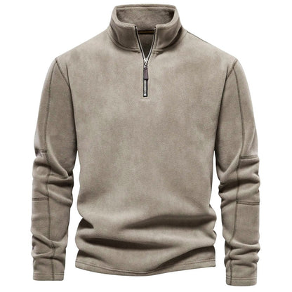 Herren Fleece Pullover Langarm Viertelreißverschluss Warm Schwarz - Norvielle