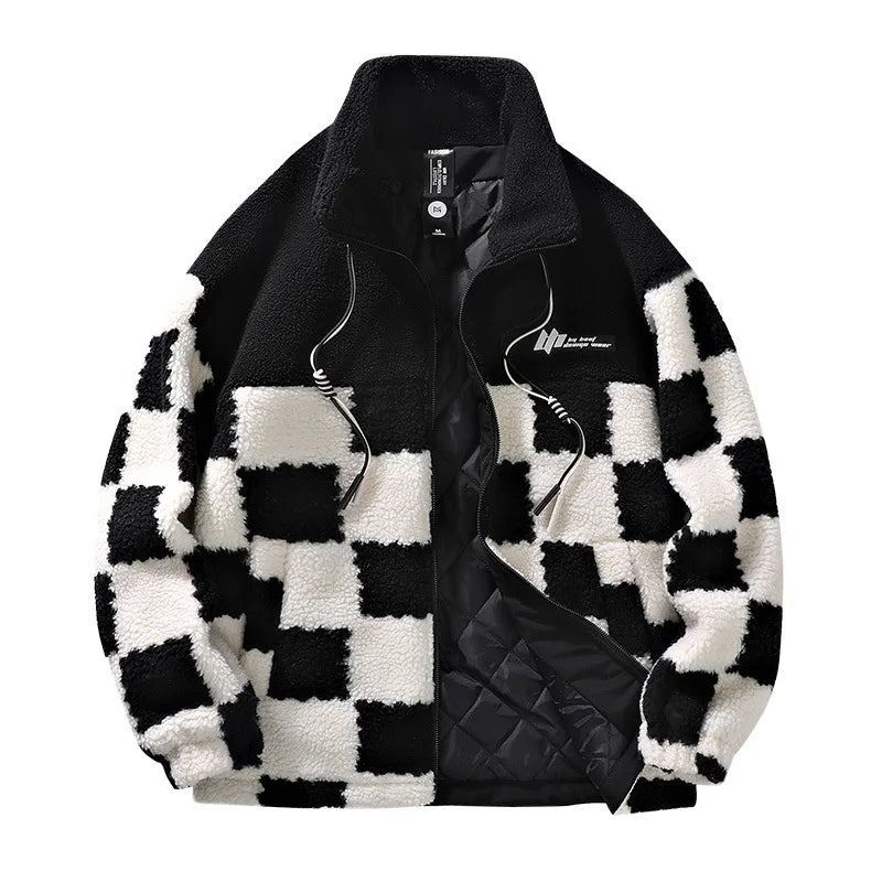 Herren Fleecejacke Schachbrettmuster Weiß