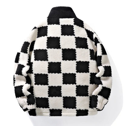 Herren Fleecejacke Schachbrettmuster Schwarz Weiß - Norvielle