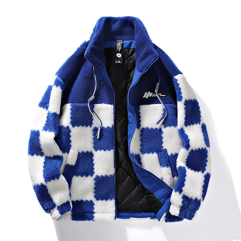 Herren Fleecejacke Schachbrettmuster Weiß