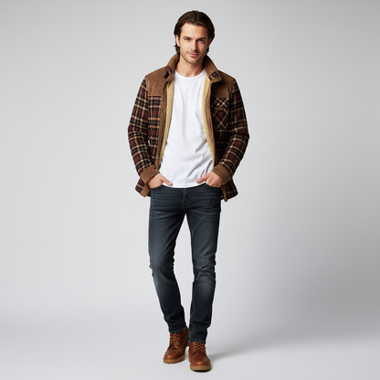 Herren Overshirt Fleecegefüttert Karomuster Warm Schwarz - Norvielle