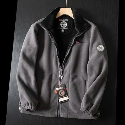 Herren Fleecejacke Warm Mit Taschen Reißverschluss Schwarz - Norvielle
