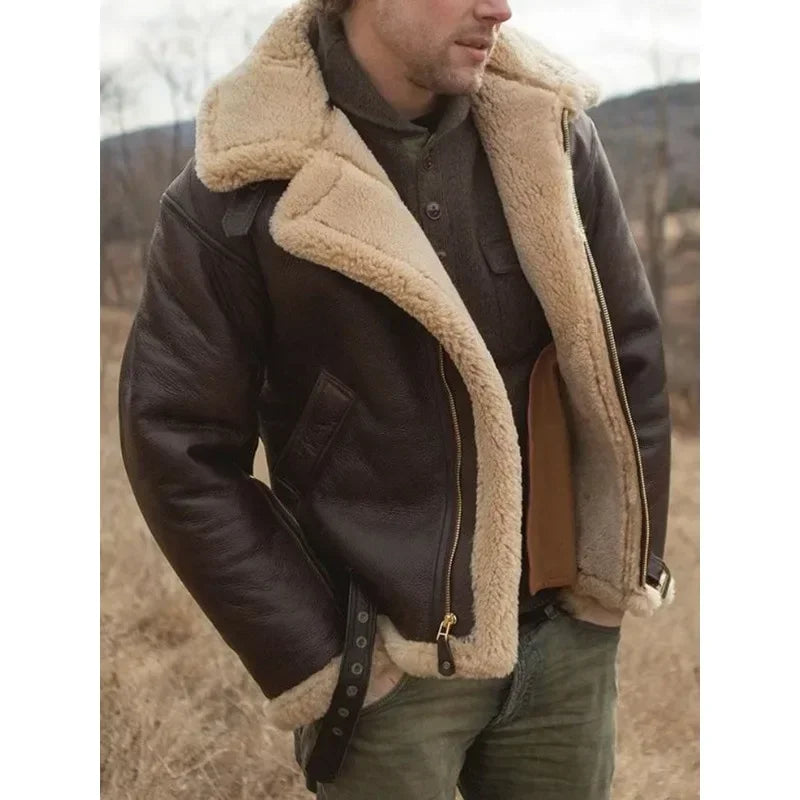 Herren Fliegerjacke Fellgefüttert Leder Schwarz - Norvielle