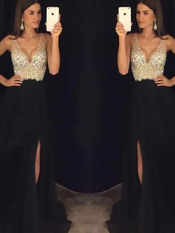 Norvielle Damen Maxikleid Pailletten V-Ausschnitt - Norvielle
