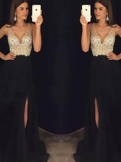 Norvielle Damen Maxikleid Pailletten V-Ausschnitt - Norvielle