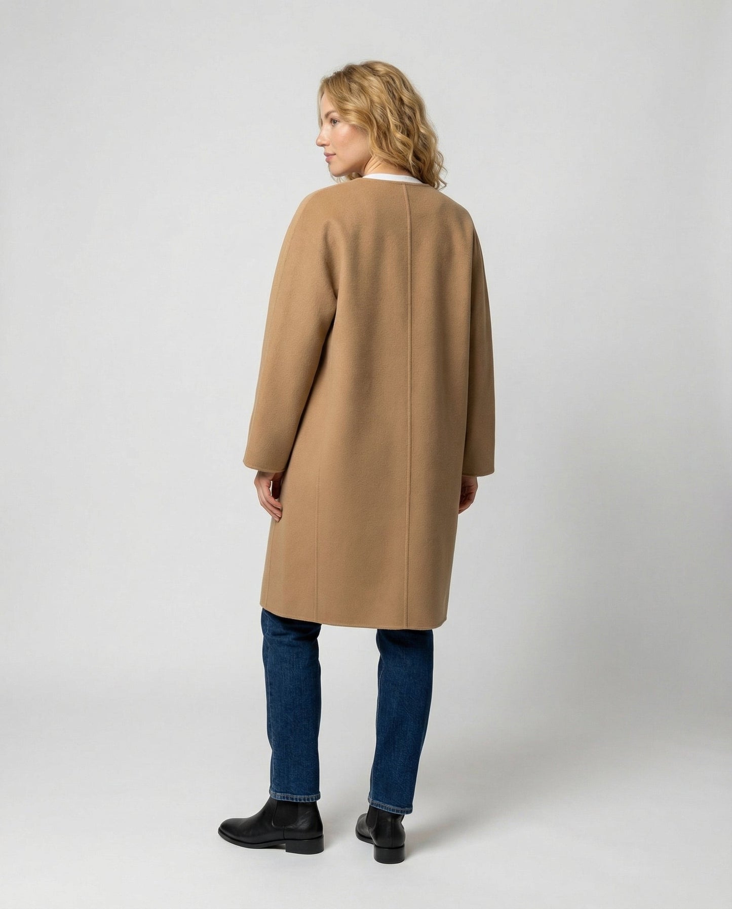 Damen Wollmantel Lang Elegent