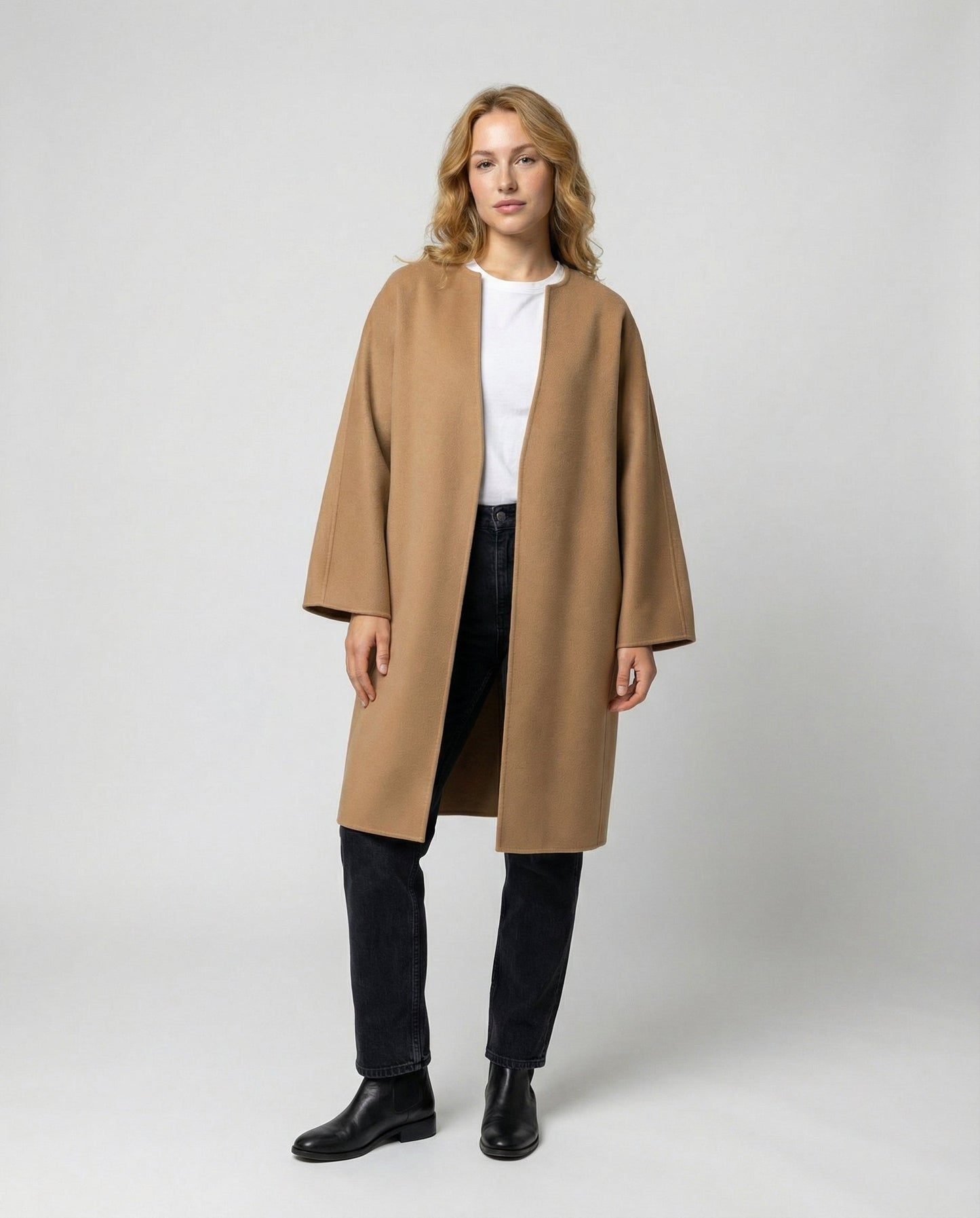 Damen Wollmantel Lang Elegent
