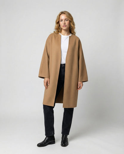 Damen Wollmantel Lang Elegent