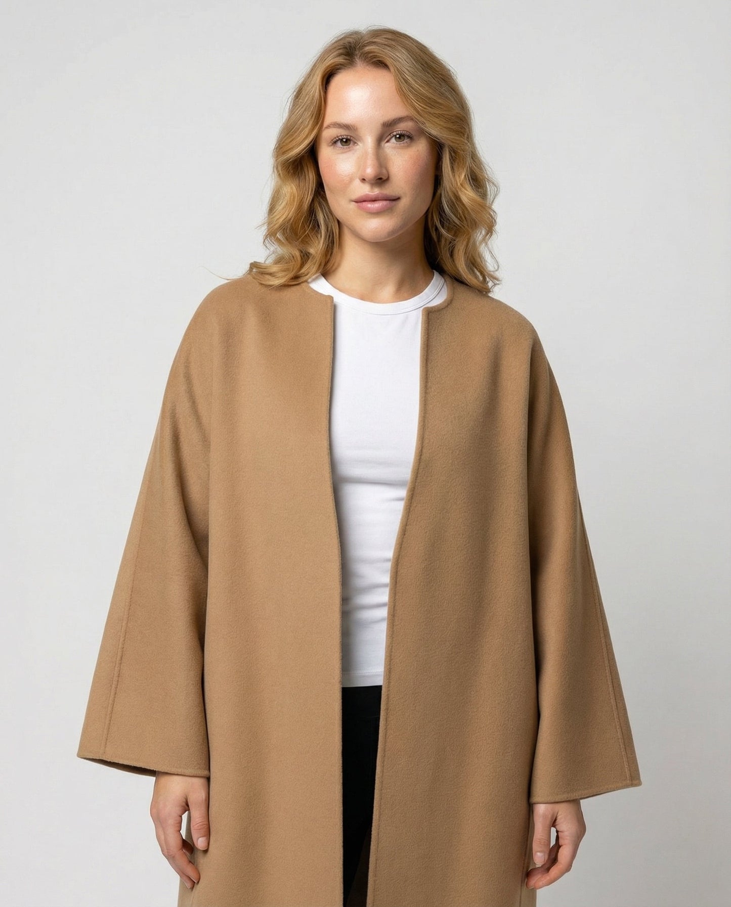 Damen Wollmantel Lang Schwarz Elegent - Norvielle