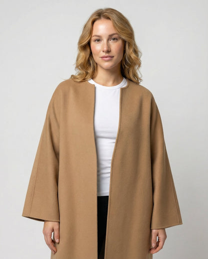Damen Wollmantel Lang Schwarz Elegent - Norvielle