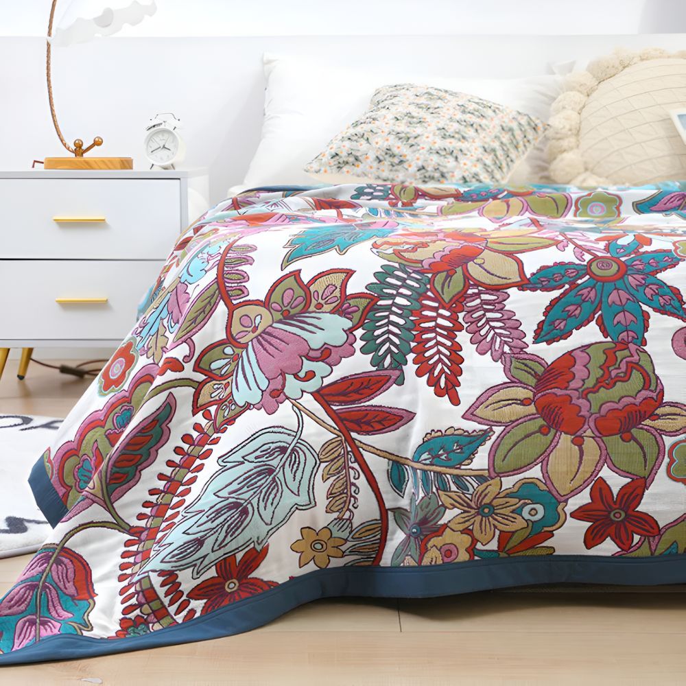 Wende-Decke Floralmuster Baumwolle