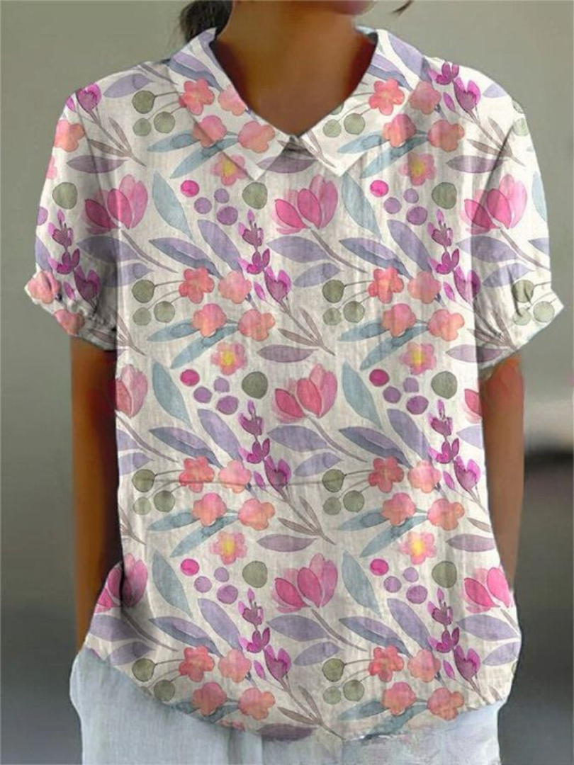 Damen Blumendruck Hemd Sommer Leicht Baumwolle Weiss