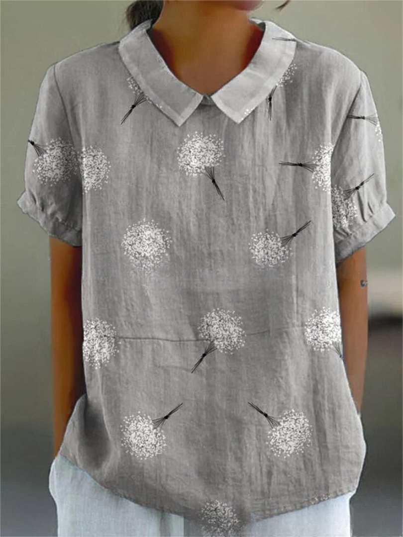 Damen Blumendruck Hemd Sommer Leicht Baumwolle Weiss