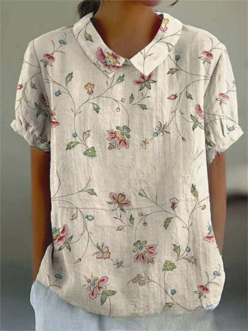 Damen Blumendruck Hemd Sommer Leicht Baumwolle Weiss