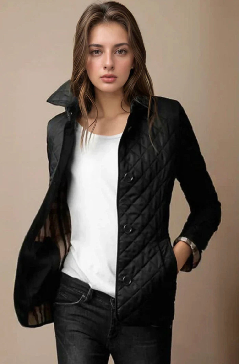Damen Steppjacke Leicht Quinara Knöpfe Beige