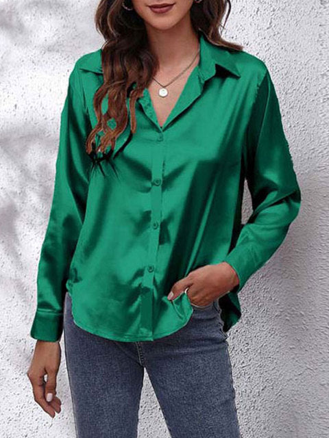 Damen Formelle Bluse Knopfleiste Lockere Passform