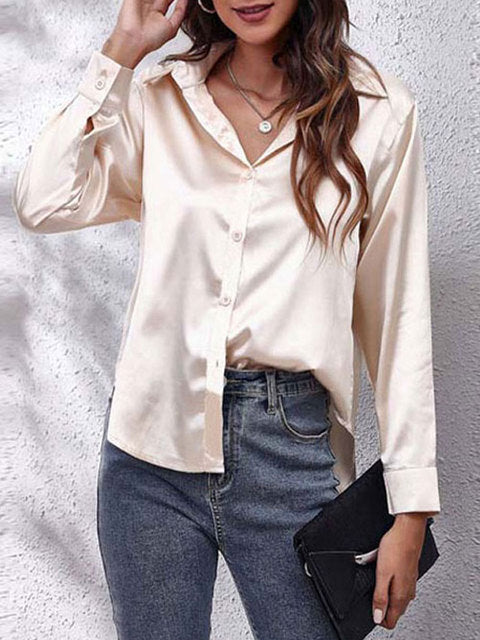 Damen Bluse Lockere Passform Knopfleiste Weiß - Norvielle