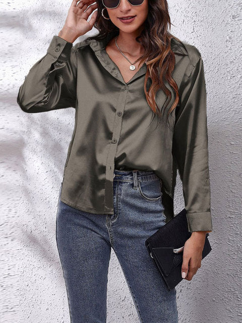 Damen Bluse Langarm Satinoptik