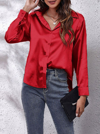 Damen Bluse Langarm Satinoptik