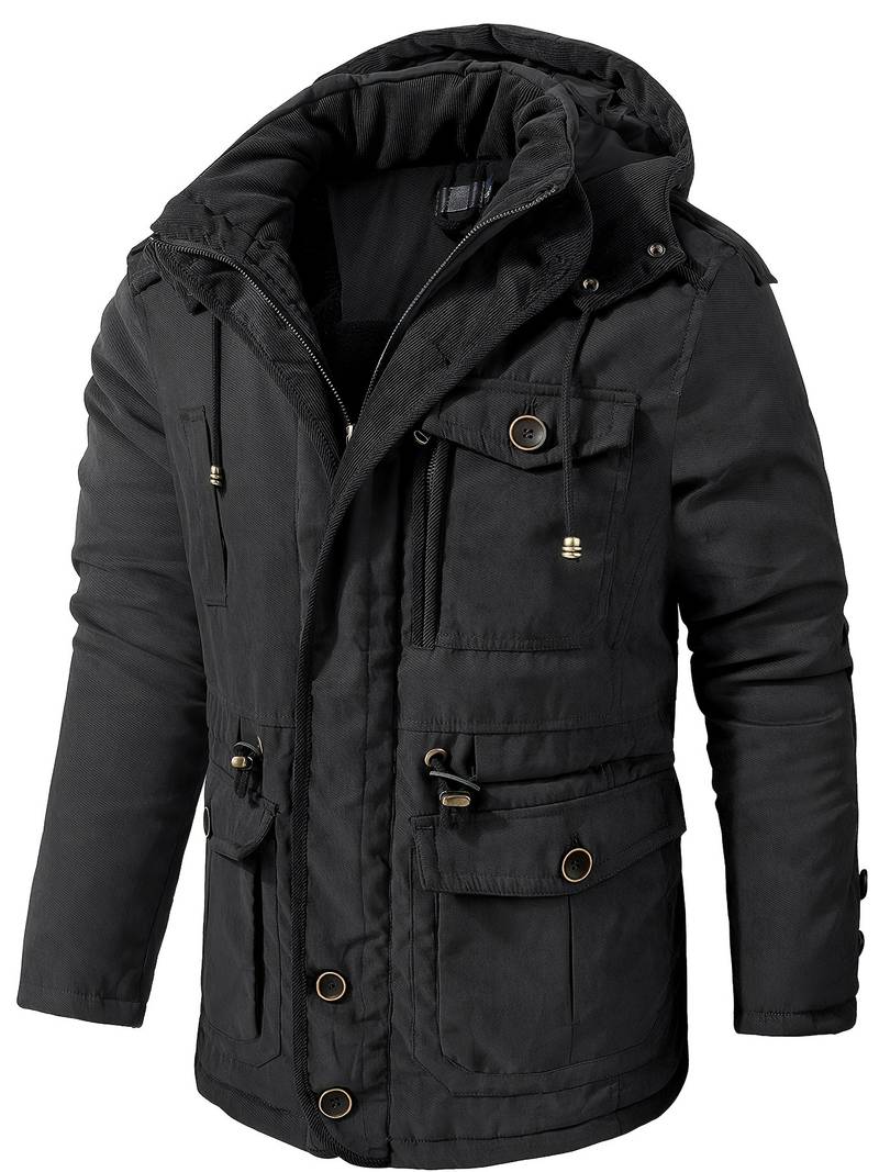 Herren Winterparka Kapuze Fleece Schwarz - Norvielle