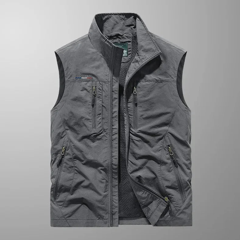 Frachtweste – mit Reißverschluss – ärmellos – Bodywarmer – Herrenweste-Grau-M-Chaps Herrenmode