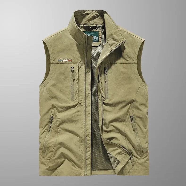 Frachtweste – mit Reißverschluss – ärmellos – Bodywarmer – Herrenweste-Khaki-M-Chaps Herrenmode