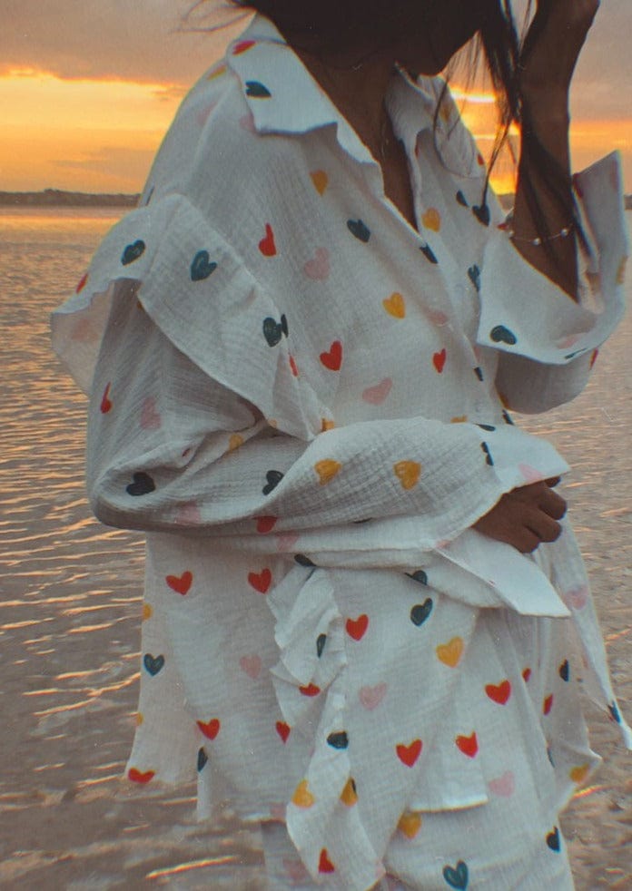 Damen Zweiteiler-Set Herz-Print Leicht Sommer