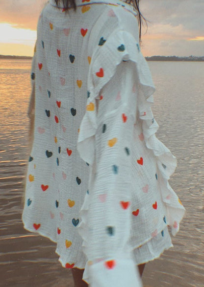 Damen Zweiteiler-Set Herz-Print Leicht Sommer