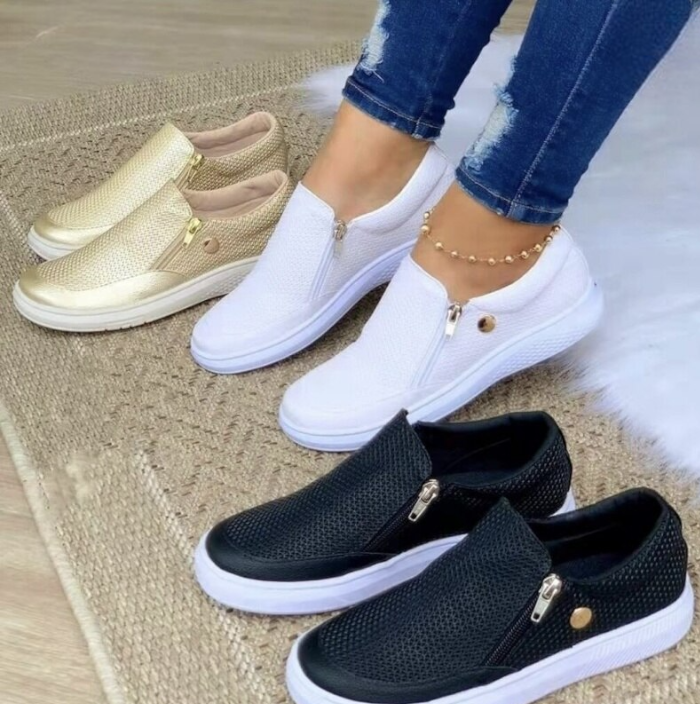 Damen Slip-On Plattformschuhe mit Reißverschluss Komfortabel